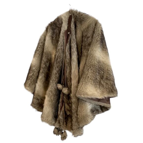 Vintage Faux Fur Gray White Shawl Stole Tie Front Classy Chic Holiday One Size - Picture 16 of 16